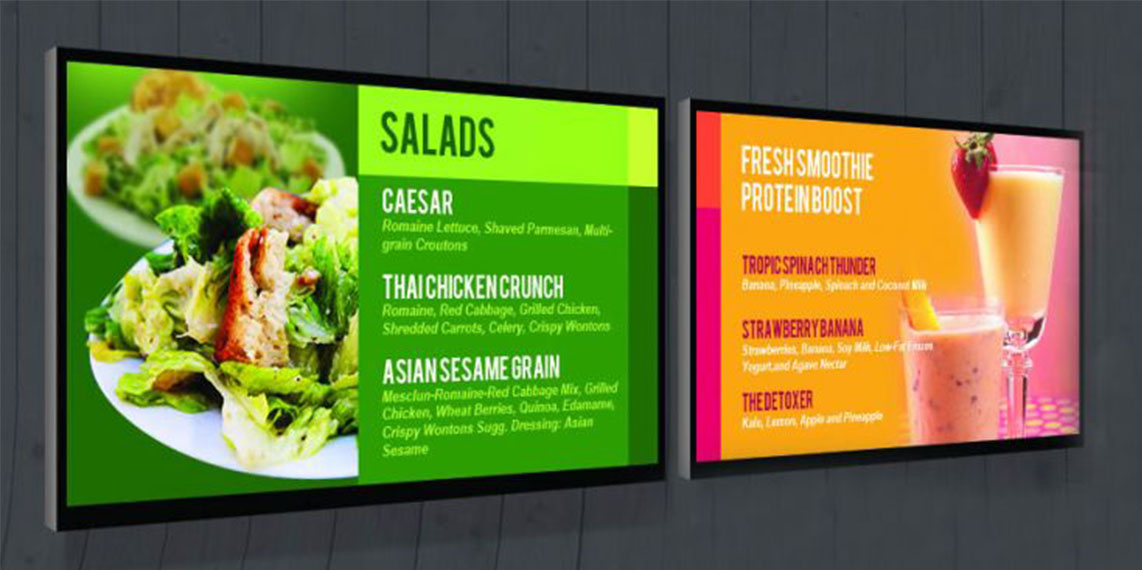 Thiết kế menu sáng tạo với màn hình quảng cáo cho các nhà hàng, quán ăn